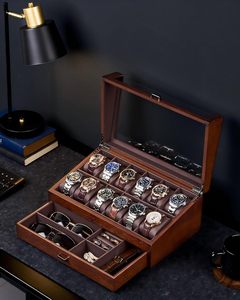 12-Slot Watch <b>Box</b> Watch Display Case with <b>Large</b> Glass Lid Removable Pillows Velvet Lining <b>Gift</b> Idea - Product Image 3