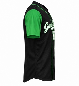 Camiseta de Béisbol Sublimada Personalizada, Cuerpo Negro, Mangas Verdes, Número 77, Uniformes de Equipo Personalizados, Cierre de Botones, Letras Cosidas, Estilo Hip Hop - Product Image 5
