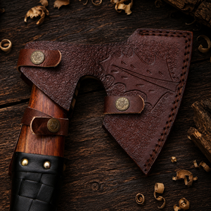 Handcrafted Viking <b>Axe</b> with High Carbon Steel Blade <b>Wooden</b> Handle Leather Sheath for DIY Survival Use - Product Image 5