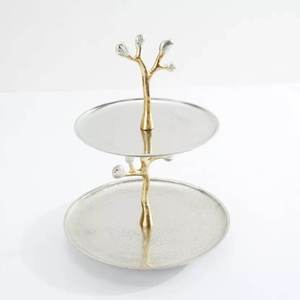 Soporte para Pastel de Aluminio con Revestimiento Negro, Ecológico, Apto para Lavavajillas, Diseño de Ramas Doradas, 2 Niveles, para Fiestas de Cumpleaños, Bodas, Cupcakes - Product Image 4