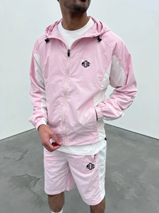 Chaqueta Cortavientos con Capucha de Peso Medio para Hombre, Rosa y Blanco con Bloques de Color, Casual, Transpirable, con Cierre de Cremallera, Ropa Deportiva de Invierno - Product Image 5
