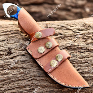Cuchillo de caza de acero de Damasco forjado a mano, de espiga completa, con orificio para el dedo, para camping al aire libre, de alta resistencia, con funda de cuero, OEM ODM DIY - Product Image 6