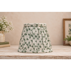 Natural Linen Botanical <b>Lampshade</b> | Sage <b>Green</b> Floral Printed Pleated Drum Shade for Home Décor Lighting - Product Image 4