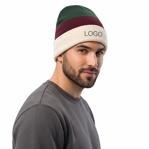 Bonnet d'hiver unisexe personnalisé à rayures et revers, en tricot épais et doux, avec blocs de couleur, idéal pour l'extérieur - Product Image 4