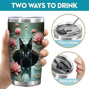 Gobelet isotherme en acier inoxydable 20 oz à double paroi avec motif de chat et de fleur de lys - Product Image 5