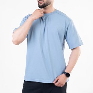 Custom Wholesale Light <b>Blue</b> V Neck Collar Detail T Shirt <b>Mens</b> Relaxed Fit Cotton Jersey Half Sleeve Crewneck Vintage Style Tees - Product Image 4