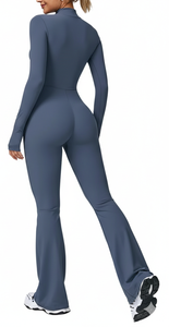 Al por mayor: Monos deportivos de una pieza para mujer, con cremallera, largos, acampanados, de secado rápido, lisos, sencillos, para gimnasio, yoga, entrenamiento y fitness - Product Image 6