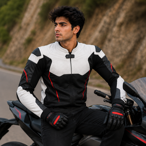 Custom OEM Anwar Enterprises Al_5023 Mens Winter Motorcycle <b>Racing</b> <b>Jacket</b> Black White Red Premium Protective Riding Gear - Product Image 3