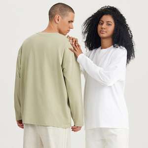 T-shirt à manches longues surdimensionné pour homme, couleur unie, en coton tricoté, col rond, coupe décontractée, respirant, jersey - Product Image 5