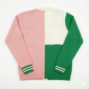 Customized AKA Pink Green Two Tone Color Block Women's Knitted Sorority <b>Cardigan</b> <b>Sweater</b> Pearl Button V Neck Long Sleeve Greek - Product Image 4