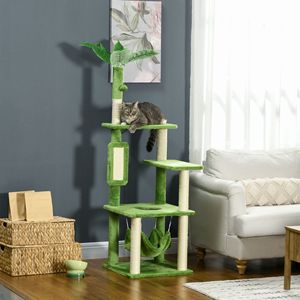 Accogliente albero di gatto al coperto verde con amaca torre comodi mobili per gatti con graffio - Product Image 2