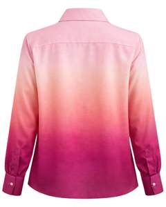 Chemise boutonnée à manches longues pour femme, dégradé rose clair à fuchsia, style décontracté pour le bureau, fabrication sur mesure, vêtements OEM personnalisés. - Product Image 2