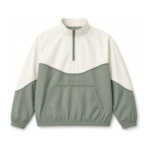 Custom Cream Navy Polyester <b>Half</b> <b>Zip</b> Windbreaker for <b>Men</b> with Contrast Color Blocking and Chest Pocket Detail - Product Image 2