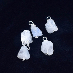 Moonstone Wire <b>Wrapped</b> Pendant Silver Plated 8 - 10mm Natural Gemstone Charm Jewelry Making Supply Birthstone June - Product Image 3