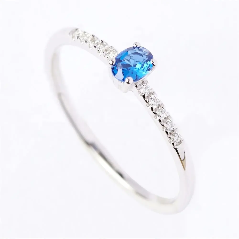 Großhandel zierlicher Schmuck blau oval CZ gute Qualität modischer Schmuck Rhodium-beschichtete Ringe 925 Silber modischer Schmuck Großhandel