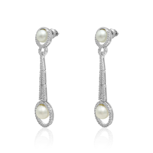 Round Natural Diamond Drop Dangle Pearl <b>Earrings</b> Womens 0.98 Cttw 925 Sterling <b>Silver</b> Prong Set <b>Wedding</b> Wholesale Jewelry - Product Image 5