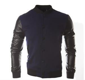 Veste universitaire homme Mego Industry gris/noir en polyester/coton, manches décontractées, col montant, simple boutonnage, coupe droite, printemps - Product Image 4