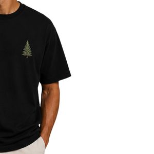 T-shirt Oversize Homme Noir Manches Courtes Coton Col Rond Broderie Logo Arbre Décontracté Streetwear Coupe Ample Mode Été - Product Image 4