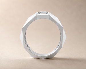 Custom 14KT <b>Silver</b> Plated White Gold Men's Classic Engagement <b>Solitaire</b> Diamond <b>Ring</b> | Angular Geometric Wedding <b>Ring</b> | Fine - Product Image 6