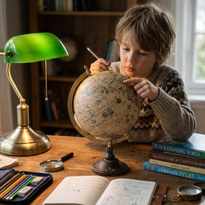 Globe terrestre décoratif de bureau avec base en bois |   Support en fer et sphère en plastique durable pour bureau et usage éducatif - Product Image 3