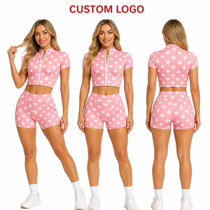 Conjunto de Traje de Baño de 3 Piezas para Mujer con Logotipo Personalizado OEM, Blanco con Puntos, Manga Corta, Cierre de Cremallera, Diadema a Juego, 2026 - Product Image 3