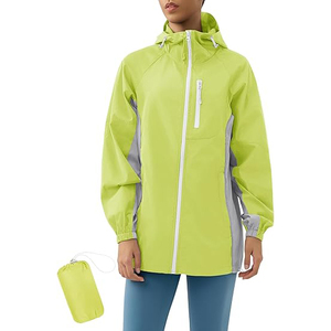 Chaqueta Cortavientos Verde Lima para Mujer, Impermeable, Plegable, con Capucha, Ropa Deportiva para Exteriores, Diseño en Contraste - Product Image 1