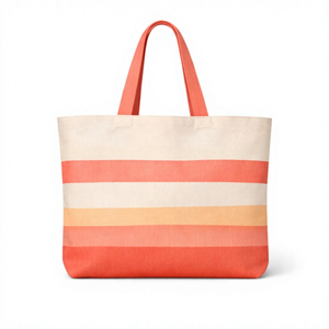 Sacs de plage rayés personnalisés en gros avec logo imprimé, sacs de shopping réutilisables en toile avec poignée d'épaule - Product Image 3