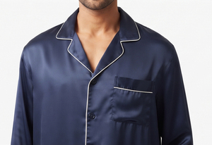 Ensemble de pyjama décontracté pour homme en satin, style streetwear, avec boutons, 100 % soie, manches longues, taille mi-cordon, jambe large, pour l'hiver - Product Image 4