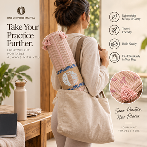 Esterilla de yoga ONE UNIVERSE MANTRA Natural Trail Pink, de algodón orgánico con tintes herbales, ligera y plegable. - Product Image 4
