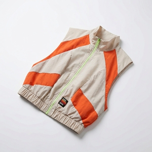 Beige Orange Block <b>Utility</b> <b>Vest</b> | Neon Zip Stand Collar Windbreaker <b>Vest</b> | Oversized Sleeveless Jacket | Custom OEM Manufacturer - Product Image 1