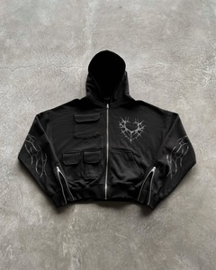 Custom Design 100% Cotton High Quality Streetwear Zip-up Allover Print Embroidery Stitch Rhinestone Embellishments <b>Men</b> Hoodies - Product Image 1