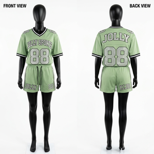 <b>Women</b> Football Jersey Short Set 150 GSM Breathable Polyester <b>Neon</b> Green Sublimation Print Custom Logo V Neck <b>Women's</b> Sets - Product Image 2