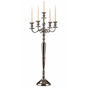 Traditional Silver Metal 5-Arm <b>Candelabra</b>, Elegant Aluminum Candlestick Holder Centerpiece For Wedding And Formal Dinner Party - Product Image 3