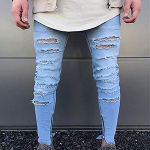 Custom Factory Wholesale Men's Distressed <b>Trouser</b> Designers Trendy Washed <b>Light</b> Blue custom Long Denim Slim Fit Men's Distressed - Product Image 5