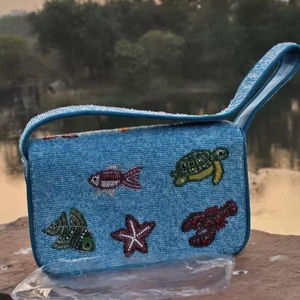 Handmade Beaded Clutch Bag Rectangular Shape <b>Ivory</b> Color Party Purse Embroidery Crafts Textile Material - Product Image 4