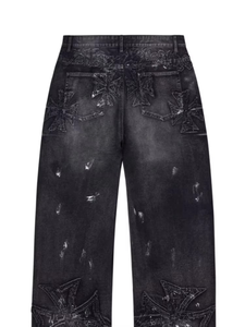 Jeans en denim pour hommes HaiYao 2026, haute qualité, personnalisés, avec patchs, effet délavé vintage, coupe large, style streetwear, hip-hop, Y2K, OEM ODM, en coton - Product Image 1