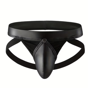 จ็อคสแตรปหนังเทียมสีดำพรีเมียมสำหรับผู้ชาย สายรัดเอวยางยืดนุ่ม ชุดชั้นในชายสำหรับใส่ไปคลับ จ็อคส์หนัง - Product Image 1