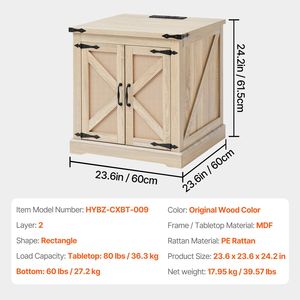 Tavolino da Caffè in Metallo Stile Boho Moderno da 24 Pollici con Rattan PE Intrecciato, Tavolino da Fondo in Legno Stile Rustico con Funzionalità di Stoccaggio, Stile Vintage - Product Image 1