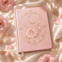 Carnet de notes LABON personnalisé à motif botanique Camélia Rose Pivoine, couverture rigide en similicuir avec dorure céleste, quadrillé à pois, papeterie