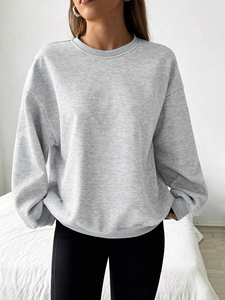 Sudadera informal de manga larga holgada de color liso para mujer, talla grande - Product Image 2