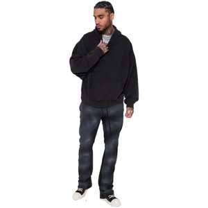 Sweat à capuche en coton noir pour homme, taille élastique, poches latérales, tricoté, poids moyen, décontracté, pour l'automne - Product Image 1