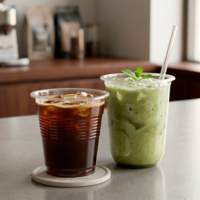 Gobelets en plastique PP jetables écologiques de haute qualité 16/20/24oz à paroi simple avec couvercle de 95mm, logo personnalisé pour boissons, smoothies, boba