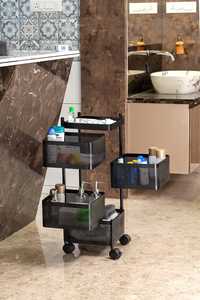 Étagère à épices vintage à double niveau, pliable, durable, avec plaque perforée, organisateur de rangement de cuisine, finition mate avec roulettes en caoutchouc - Product Image 4