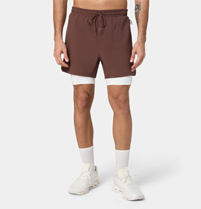 Shorts de course pour homme vert clair 2 en 1, séchage rapide, avec poches, coupe classique, en polyester/nylon, extensible et respirant - Product Image 5