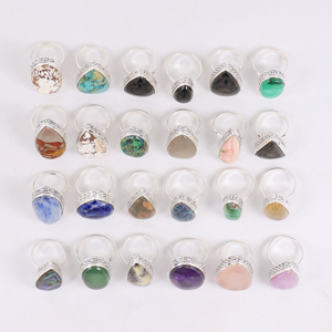 Anillos de latón chapado en plata de ley 925 hechos a mano para mujer, con gemas mixtas de cristal de mayo y cabujones surtidos en forma de lágrima y ovalados. - Product Image 5