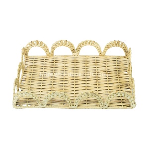 Handwoven Rectangular Scalloped Rattan <b>Wicker</b> Tray, Decorative Serving <b>Basket</b> for Wholesale - Product Image 2