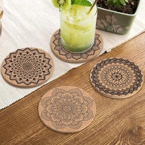 Posavasos de corcho, paquete de 8 posavasos de corcho, posavasos redondos reutilizables, posavasos de corcho absorbentes reutilizables con soporte - Product Image 2