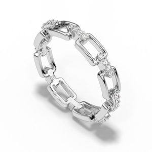 Anillo de Oro de 14K con Diamantes Naturales, Anillo de Eslabones con Diamantes Redondos, Banda Abierta Moderna, Anillo de Boda Apilable, Joyería Fina, Regalo - Product Image 1