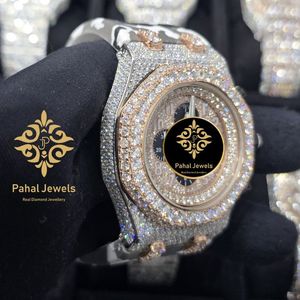 Montre à quartz pour homme Pahal Jewels en acier inoxydable 43 mm, chronographe analogique, chiffres romains, incrustée de diamants, bracelet déployant de luxe 20 mm - Product Image 3