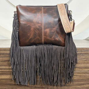 High Quality Women's Handbags Designer Hand <b>Tooled</b> Cowhide <b>Leather</b> Fringe Crossbody Bag Luxury Messenger Shoulder Zipper Handbag - Product Image 5